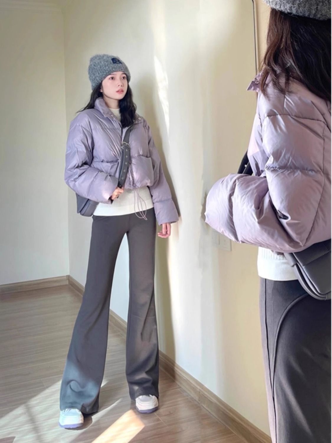 vibe百搭休閒運動衛褲女新款春秋冬季低腰修身顯瘦垂感灰色馬蹄褲