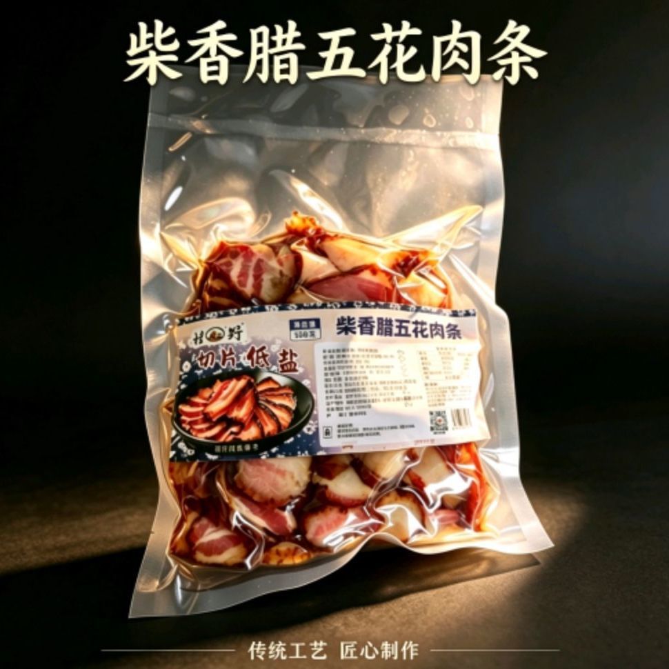 {开袋免切}广西切片腊肉 桂野云顶 龙胜柴香腊五花肉条500g