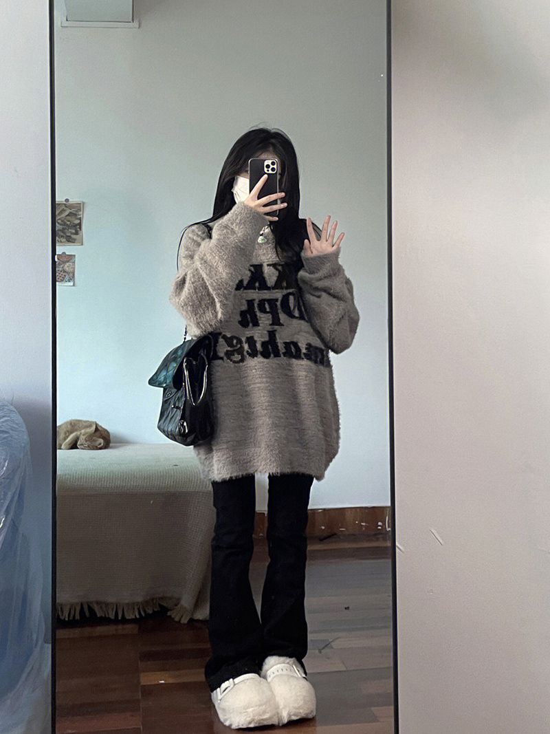 毛茸茸超好看日系復古毛衣女秋冬寬鬆加厚慵懶風bf內搭針織衫外穿
