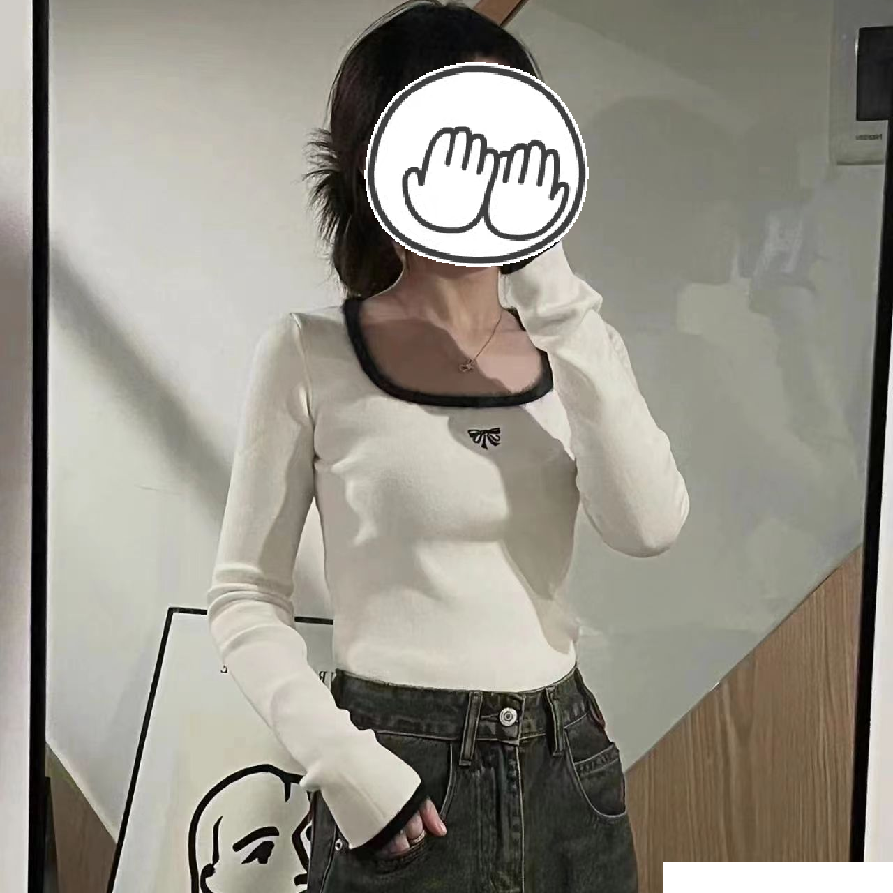 爆款短款軟糯方領白色打底衫女秋冬內搭小眾設計高級感通勤上衣