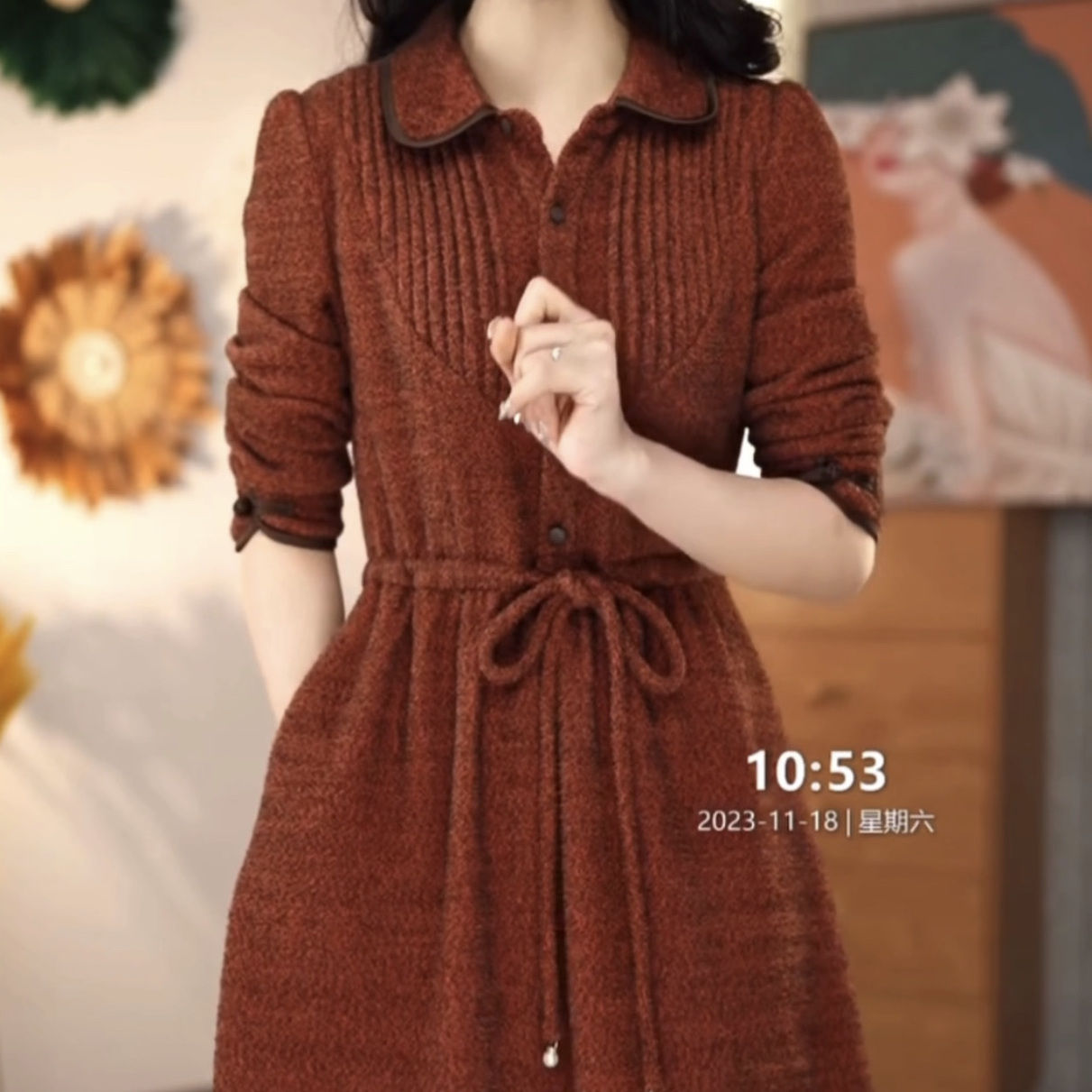 加厚顯瘦貴妃絨連衣裙2023新款冬季女時尚氣質高檔大碼polo領裙子