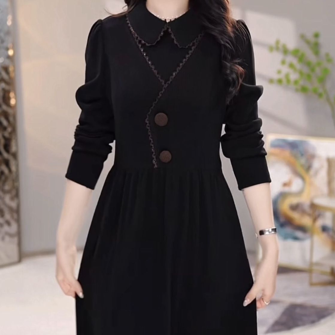 雪尼爾加厚連衣裙2023秋冬新款女洋氣高檔娃娃領顯瘦假兩件套裙子