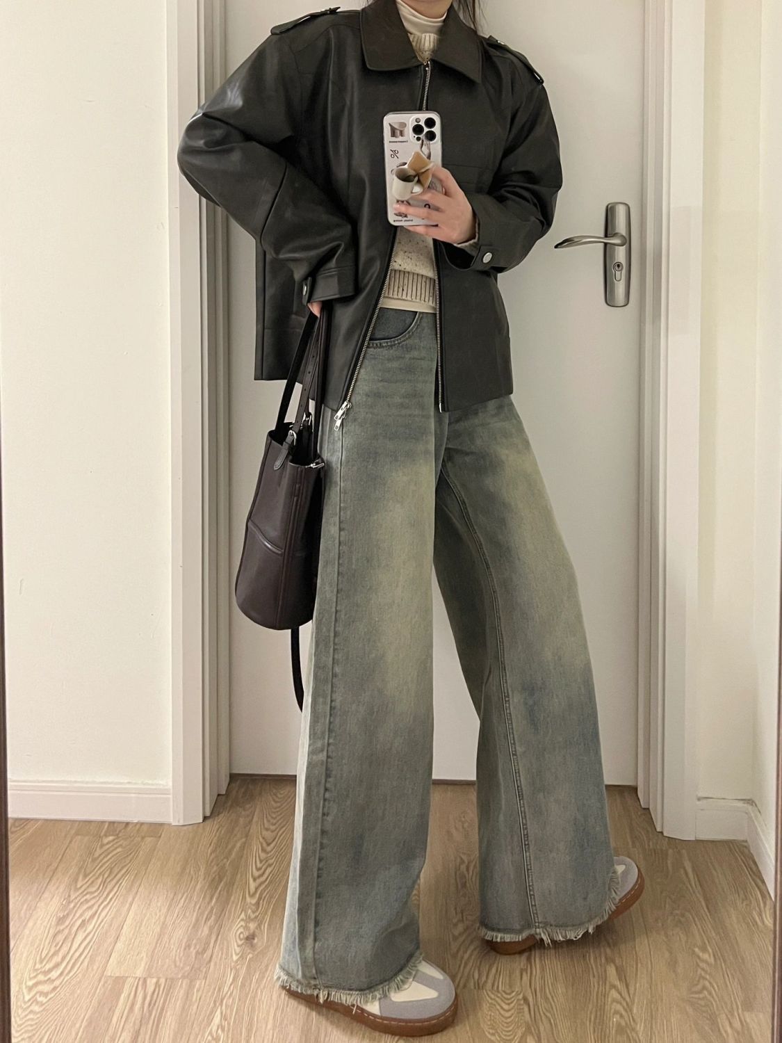 美式復古懷舊黃泥色毛邊直筒牛仔褲女秋新款高腰顯瘦垂感闊腿長褲