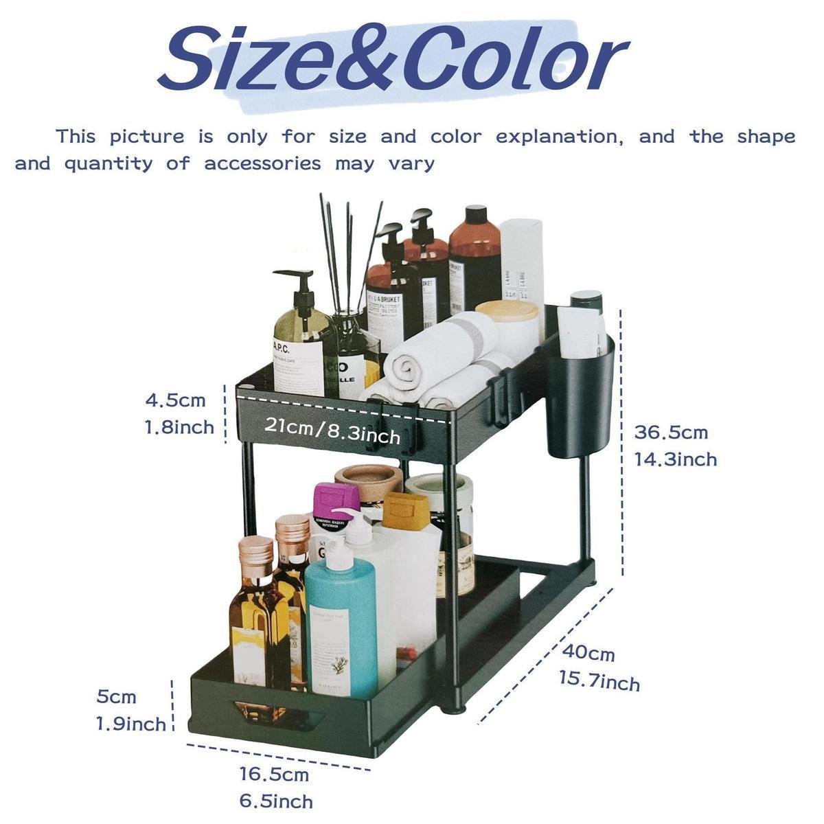 Kitchen Sink Storage Double-layer Shelf, Home Pull-out Bathroom Countertop Multifunctional Spice Rack With Chopstick_voghion.com