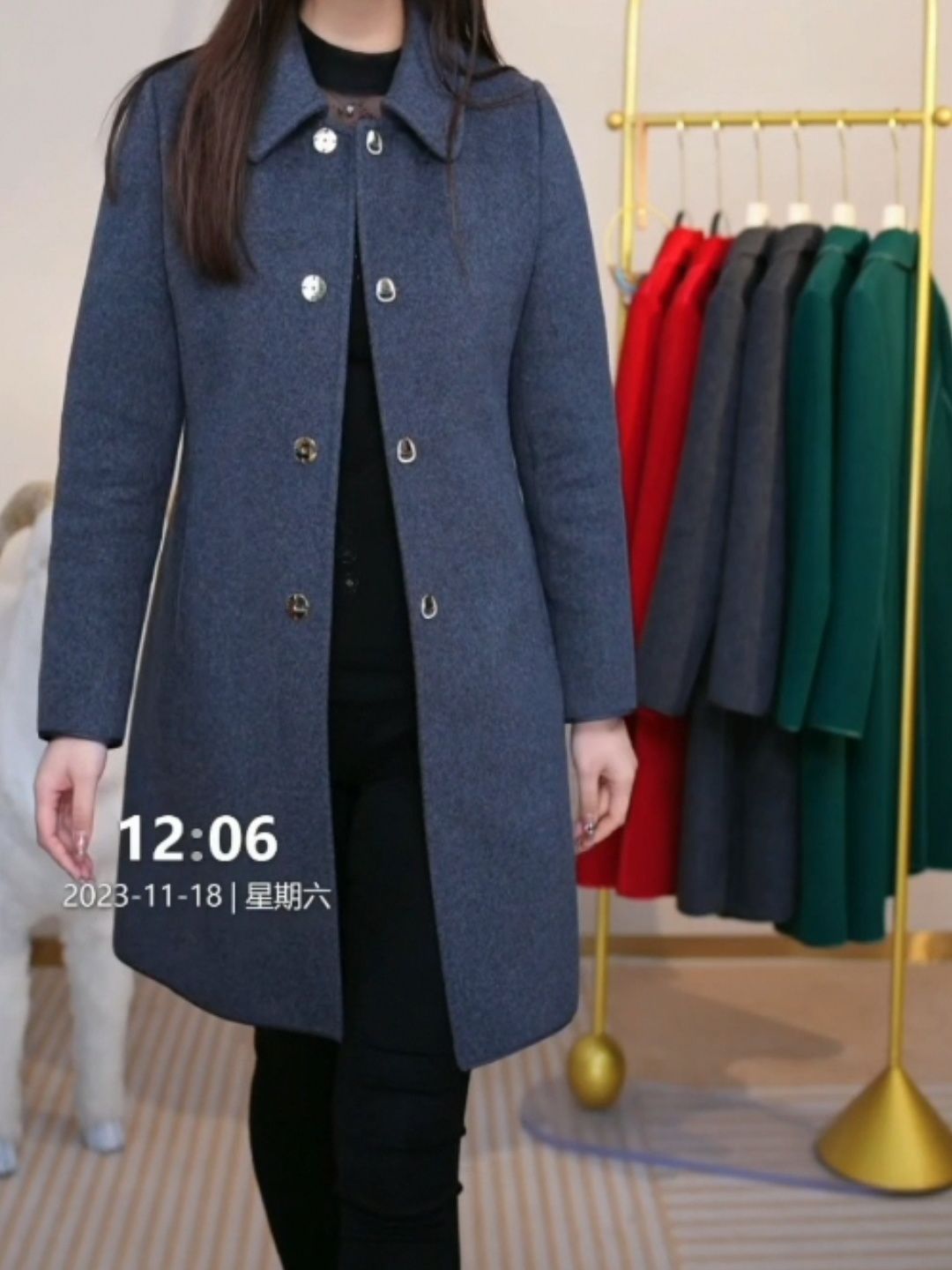 喜婆婆羊毛大衣新款媽媽裝2023秋冬款高檔呢子羽絨外套修身中長款