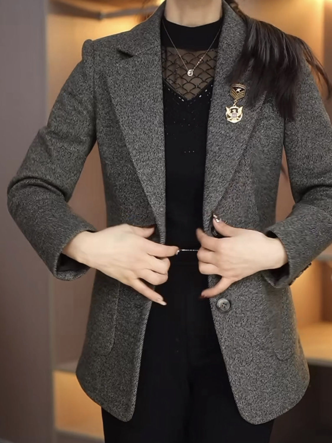High-end Muya Worsted Blazer 2023 Autumn and Winter New Women's Minimalist Style Elegant Mother's Wear Jacket