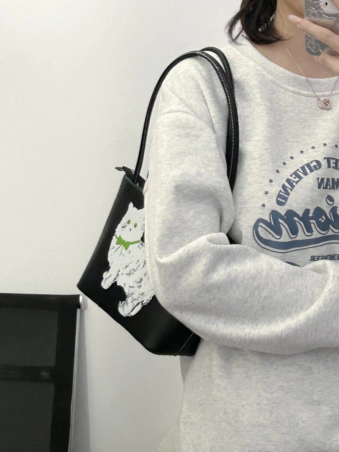 小众设计印花猫咪手提包高级感小方包2023新款休闲可爱单肩腋下包
