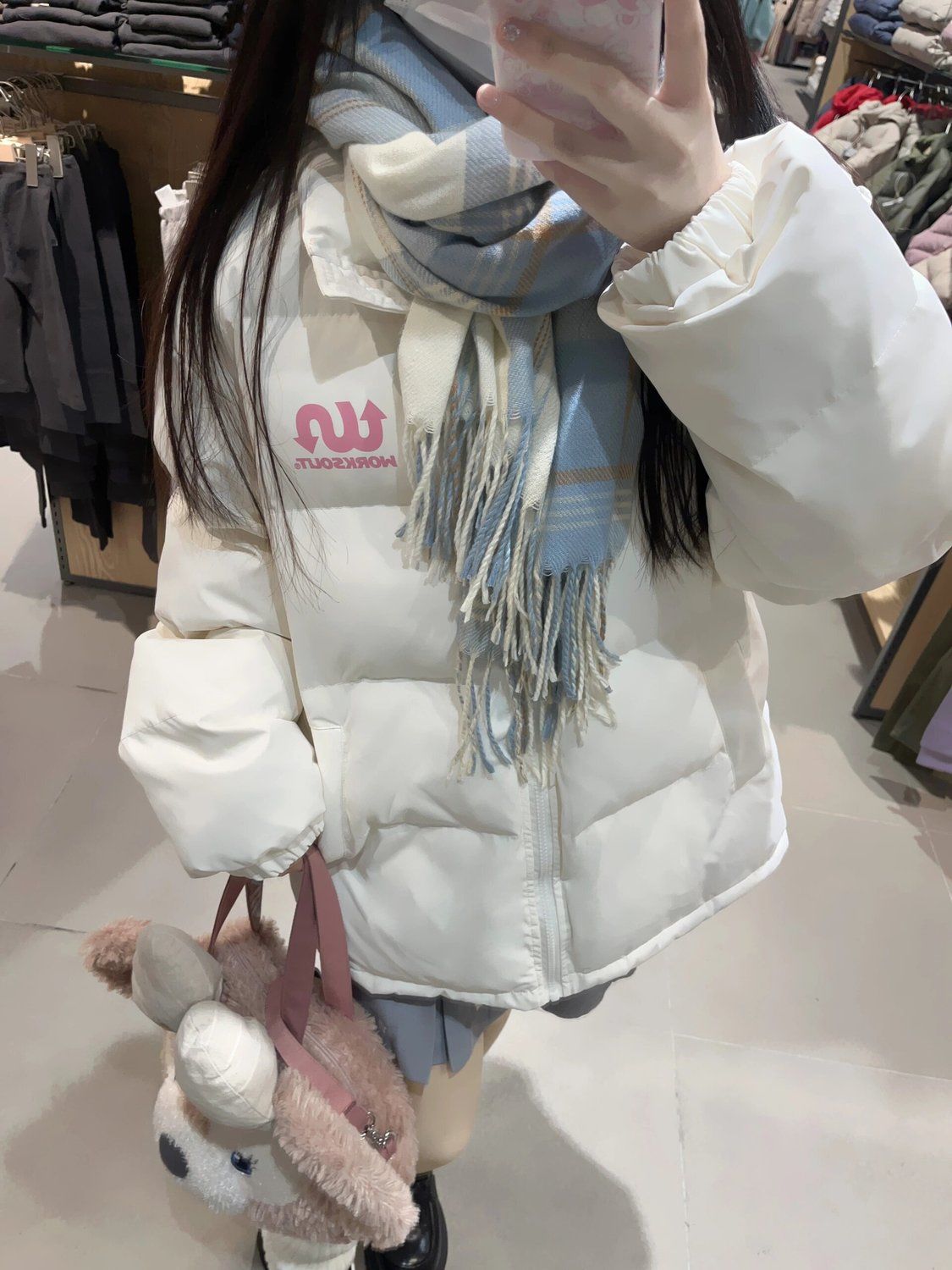 Sweet and soft girl PU leather printed cotton jacket female student winter ins small Korean style cold-proof bread jacket trendy