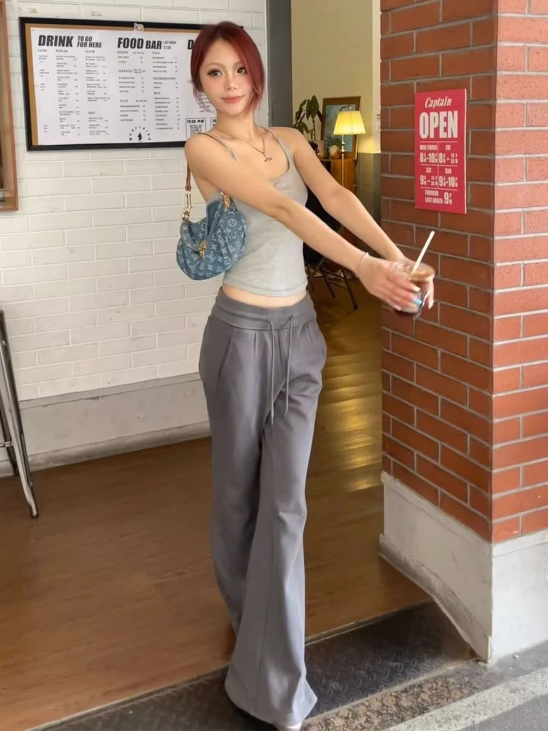 美式辣妹低腰微喇運動褲女修身新款春秋季百搭直筒顯瘦瑜伽休閒褲