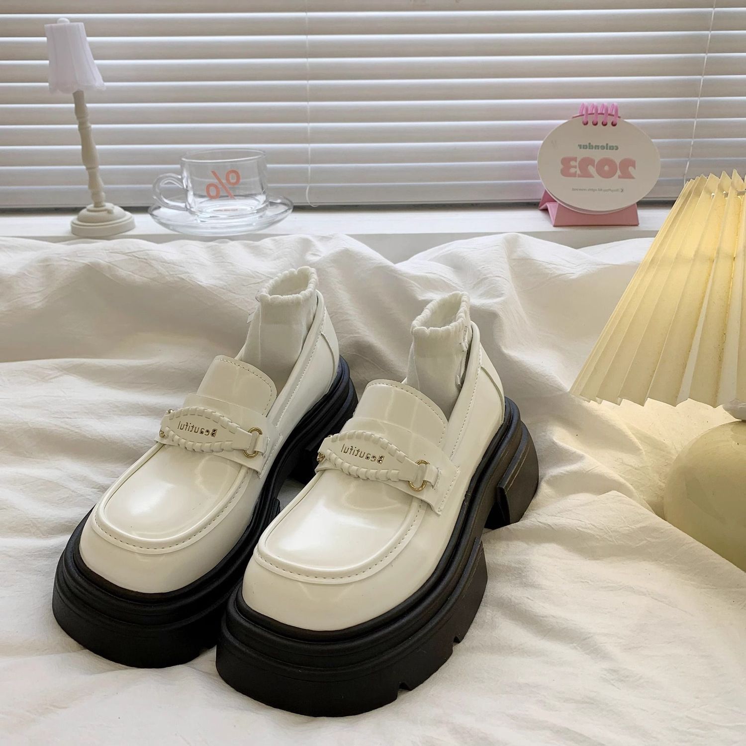 厚底樂福鞋增高皮鞋女防水台韓版松糕底日常英倫圓頭復古JK單鞋
