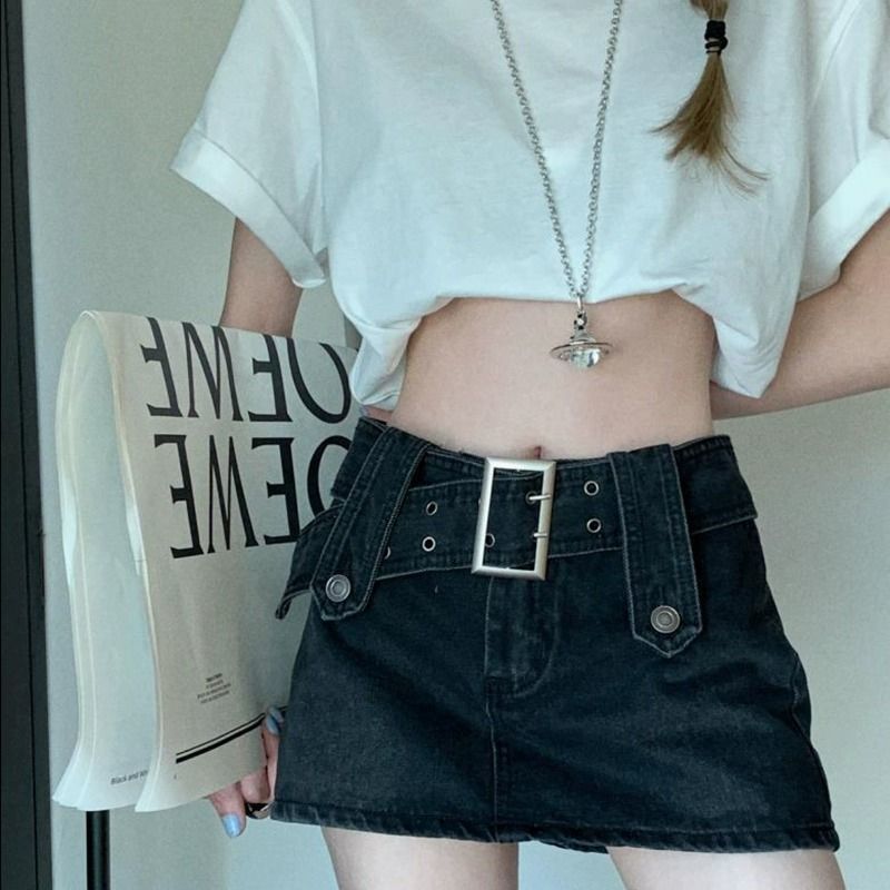 Denim skirt for women 2024 spring and summer new style retro high-waisted hottie skirt with hip-covering A-line culottes skirt