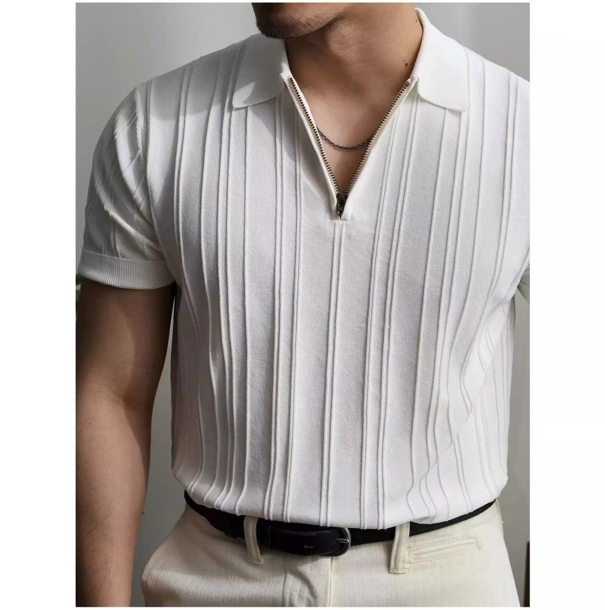 Luxuriöses Herren Polo Aus Eisseide Kurzarm Strickoberteil_voghion.com