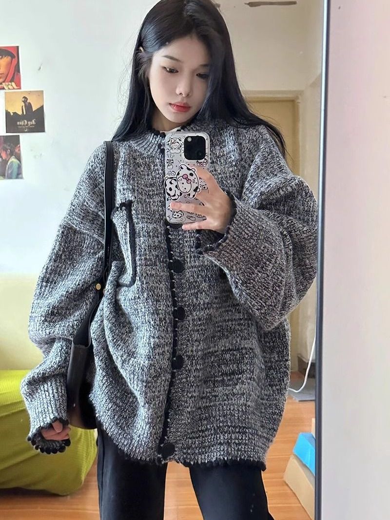 大碼300斤韓版小香風開衫毛衣女秋冬胖mm寬鬆軟糯加厚針織衫外套