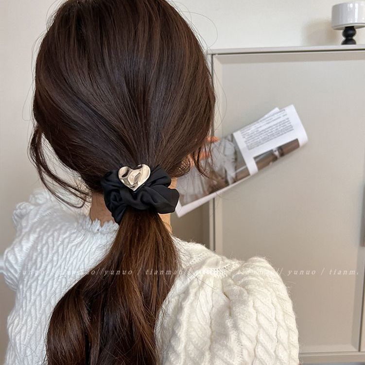 Schwarzer Temperament Kamelien Dickdarm Haarkreis, exquisiter Herz Dickdarm Kreis, Lederband Krawatte, Pferdeschwanz Haarseil Kopfbedeckung_voghion.com