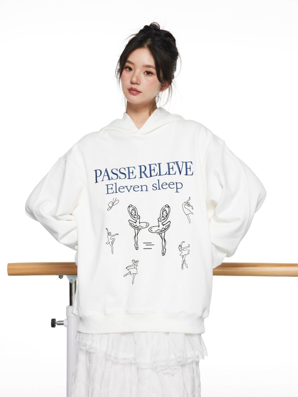 常莎美式復古芭蕾舞者印花連帽衛衣女秋冬新款加絨加厚保暖外套潮
