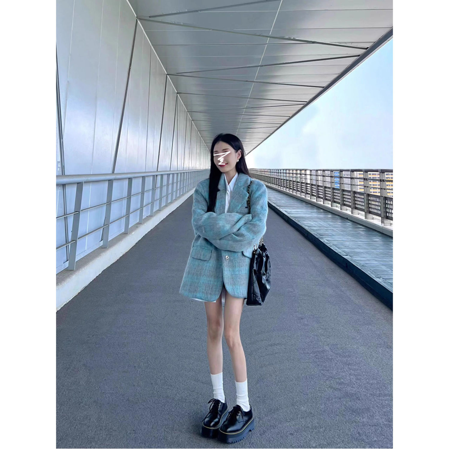 Autumn and winter high-end small fragrant style woolen suit plaid jacket for women  new Korean style mid-length jacket trend