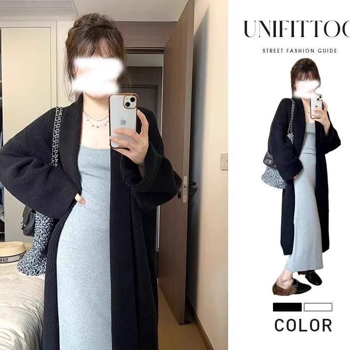 Black mid-length knitted cardigan for women in autumn and winter, high-end soft waxy sweater jacket, Hepburn style lazy top