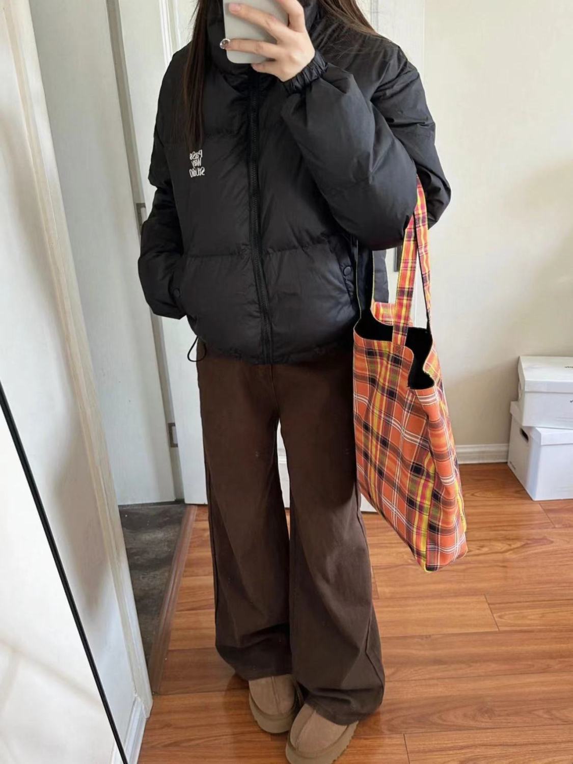 美拉德咖色闊腿牛仔褲女秋冬新款設計感高腰寬鬆顯瘦直筒拖地褲潮
