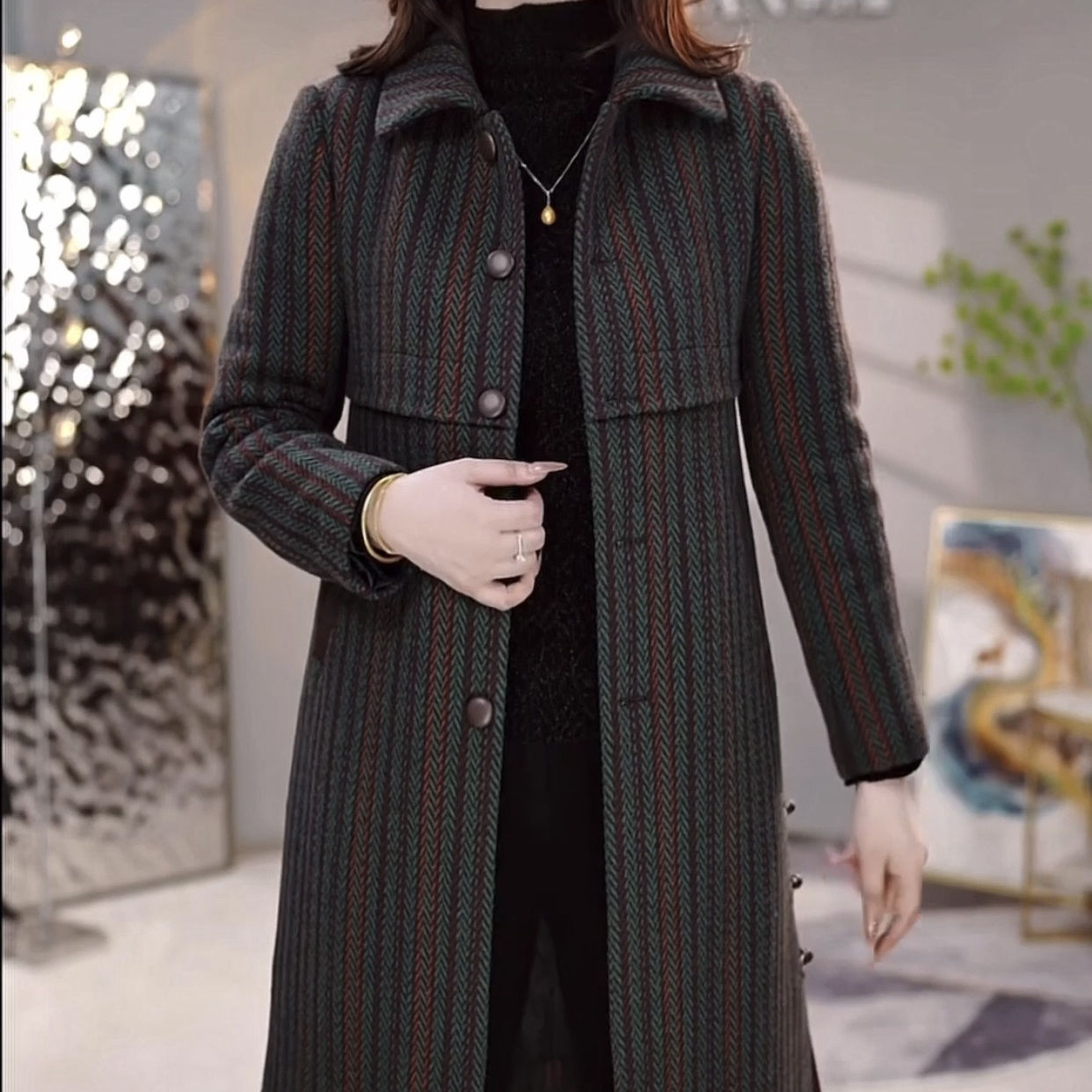 加厚夾棉奧利絨外套女中長款2023新款冬高檔保暖氣質媽媽時尚大衣