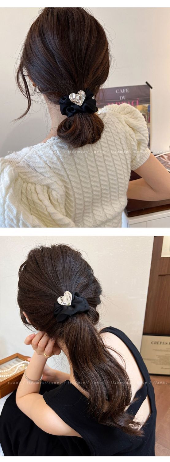 Schwarzes Kamelien-haargummi Mit Schleife Exquisites Leder-scrunchie_voghion.com