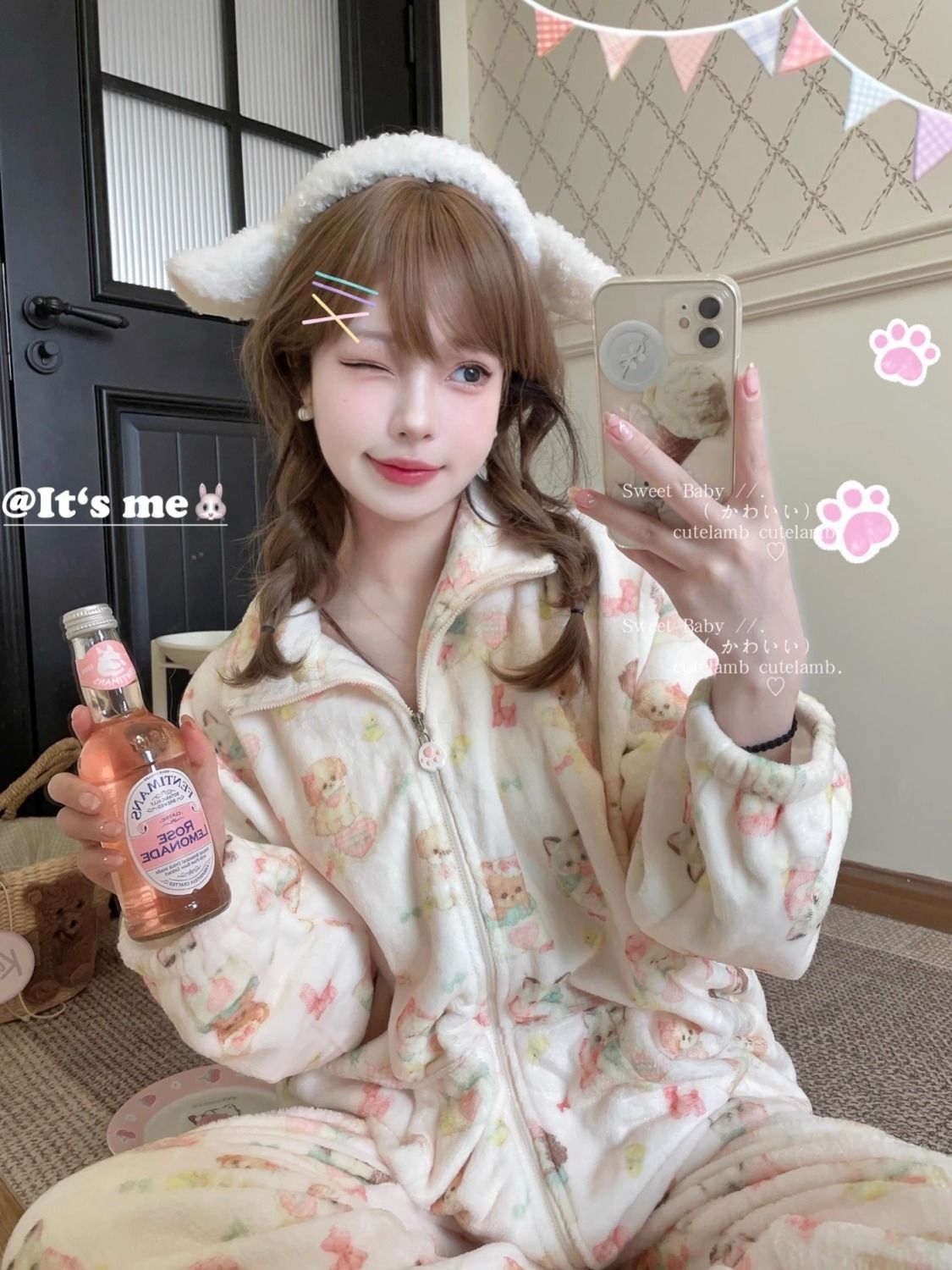 保暖法蘭絨睡衣女冬季新款卡通可愛小狗加絨加厚珊瑚絨家居服套裝