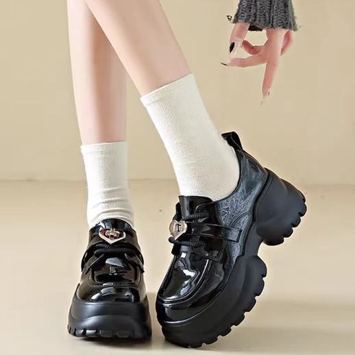 法式松糕厚底小皮鞋女2023新款秋冬加棉單鞋英倫風瑪麗珍鞋樂福鞋