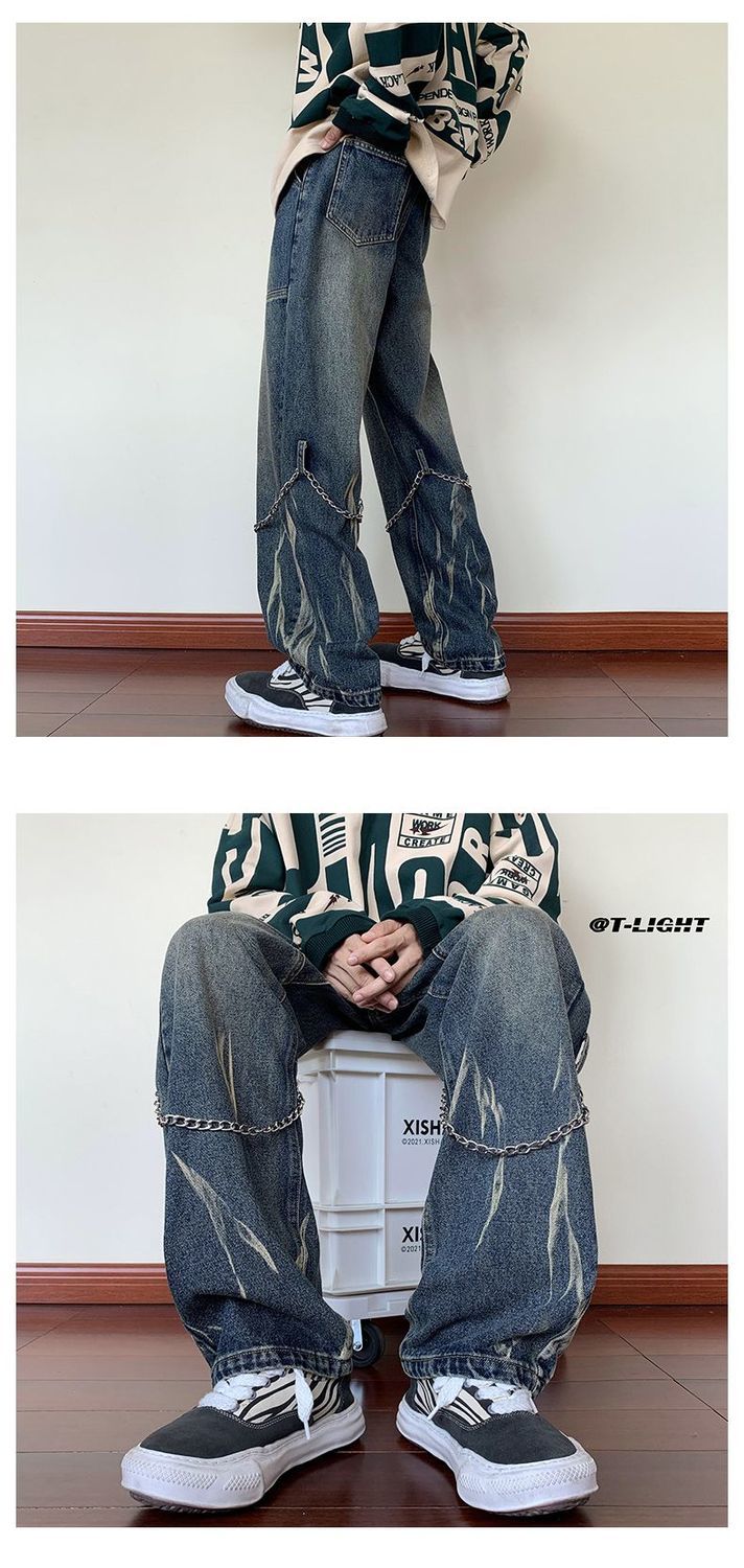 Black Pants Men's Ins Trendy Loose Wide-leg Straight Jeans Men's Pants Autumn And Winter Vibe High Street American Trousers_mkmklike.com