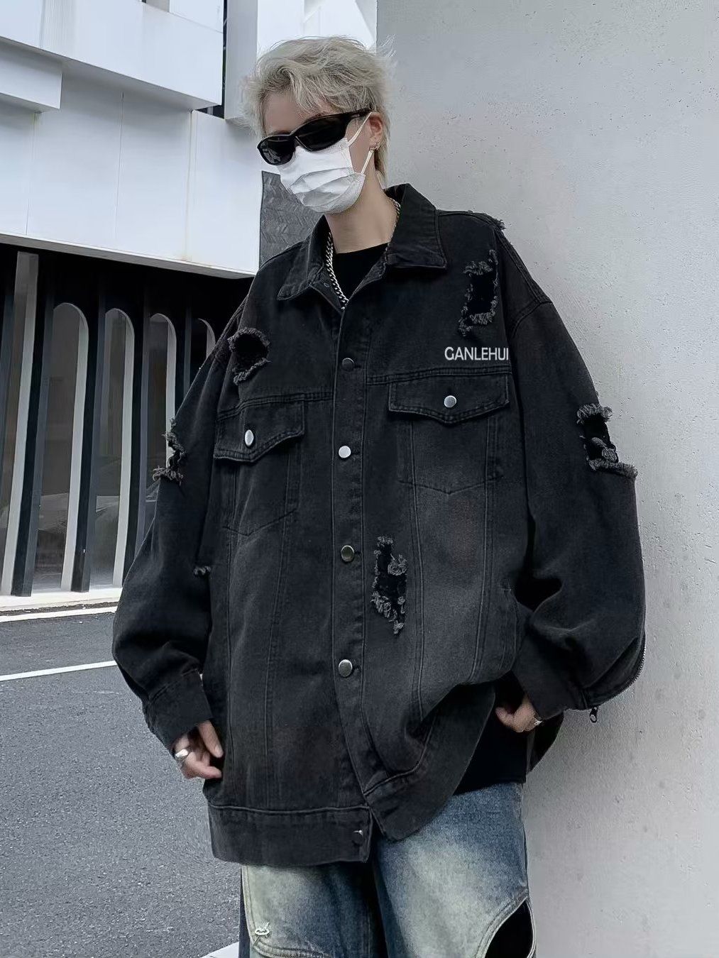 Herren Jeansjacke Im Used Look Vintage Stil Oversized Geschnitten_voghion.com