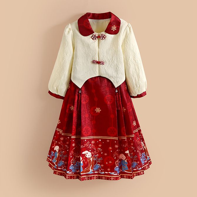Girls' Chinese style skirt suit spring and autumn new medium and large children's Hanfu skirt children's retro Tang suit horse face skirt suit