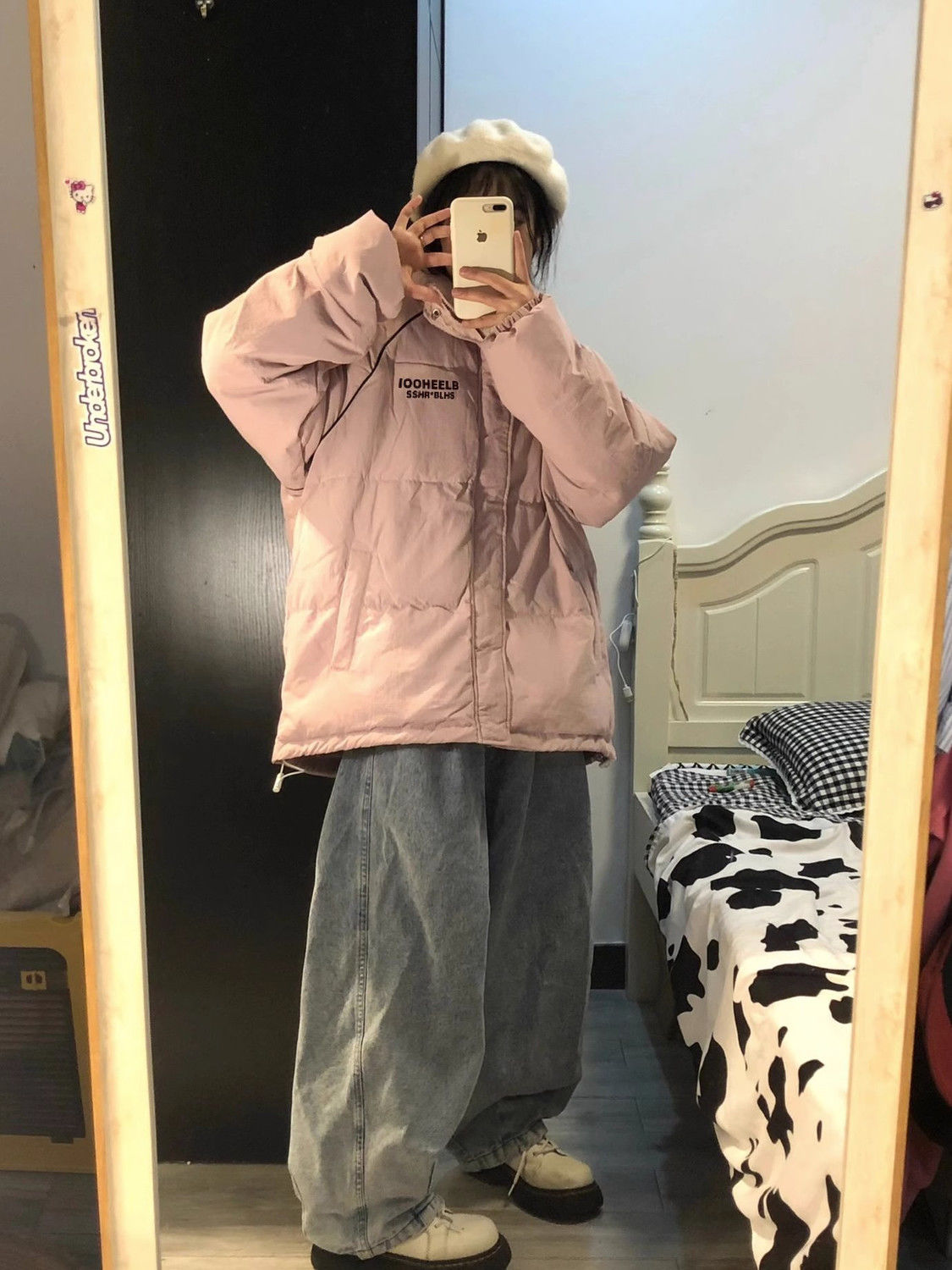 oversize立領粉色羽絨棉服外套女冬季學生加厚保暖寬鬆ins麵包服