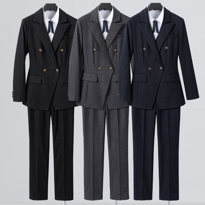 High-end two-piece striped professional suit suit for women, Korean version, British style, fashionable temperament, formal suit, large size