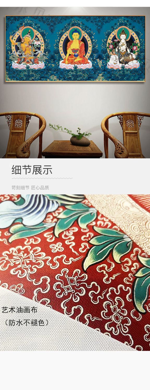 释迦牟尼华严三圣唐卡佛像西藏手绘高清复刻普贤菩萨客厅装饰挂画 2