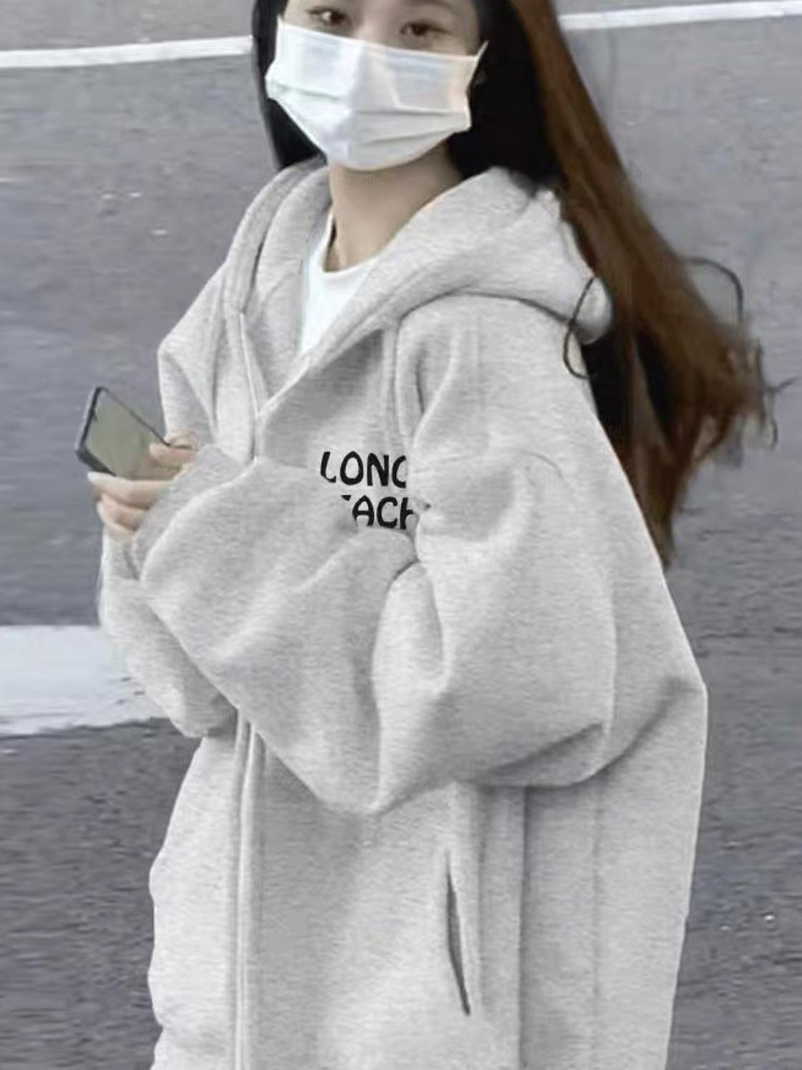 連帽衛衣女秋冬季加絨加厚oversize寬鬆慵懶風拉鏈入秋外套