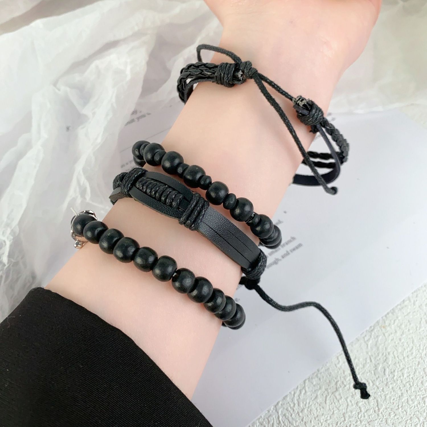 New Europea Ad America Style Leather Wove Beaded Bracelet Set With Vitage Feather Pedat, Premium Wristbad For_voghion.com