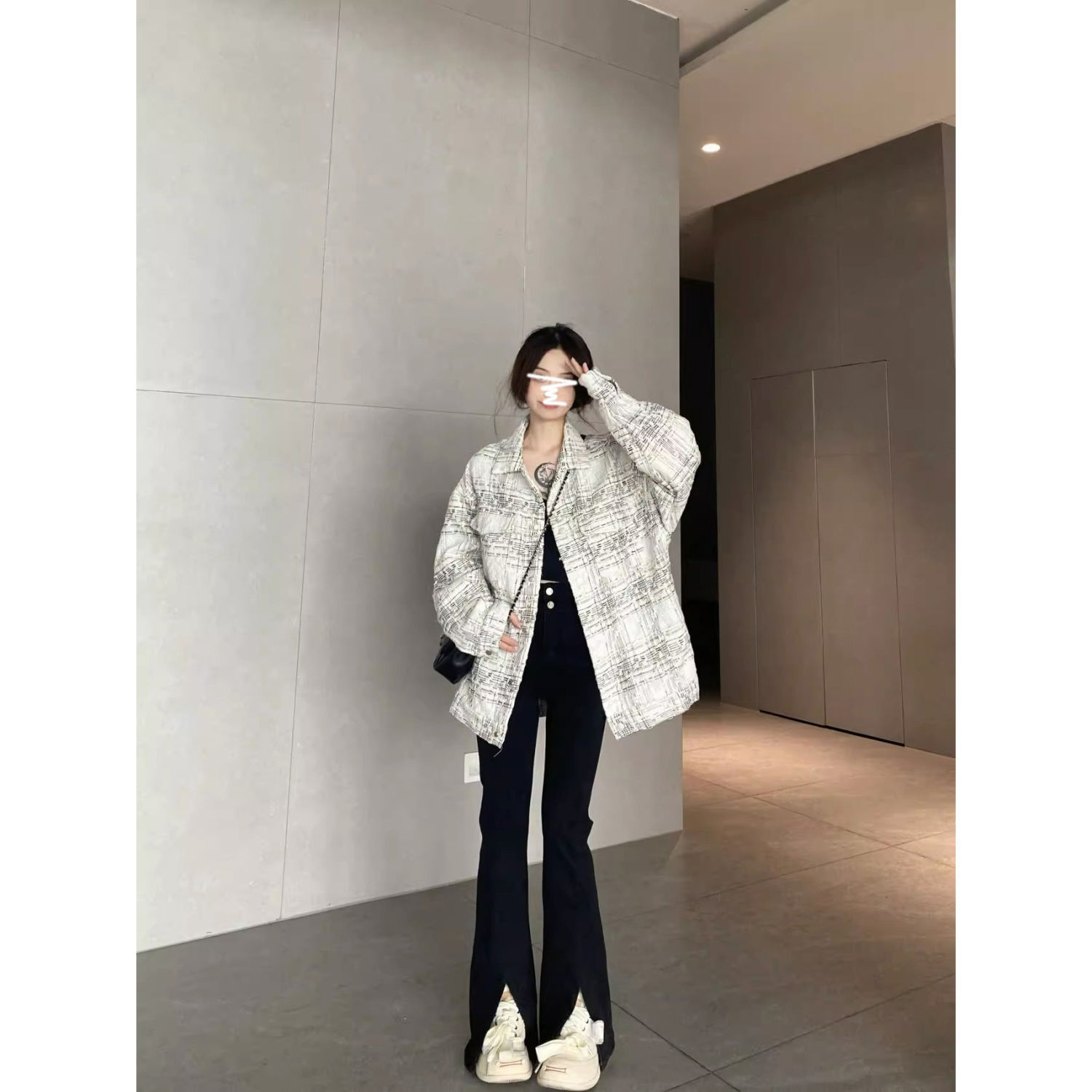Korean style small fragrant style houndstooth coat for women autumn 2023 new style loose high-end sense temperament chic jacket top