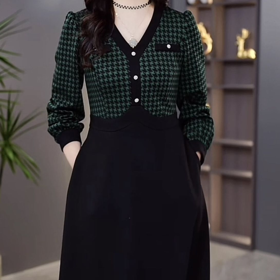 法式帛萊軟精紡假兩件套裝連衣裙2023新款女秋冬洋氣顯瘦長袖裙子