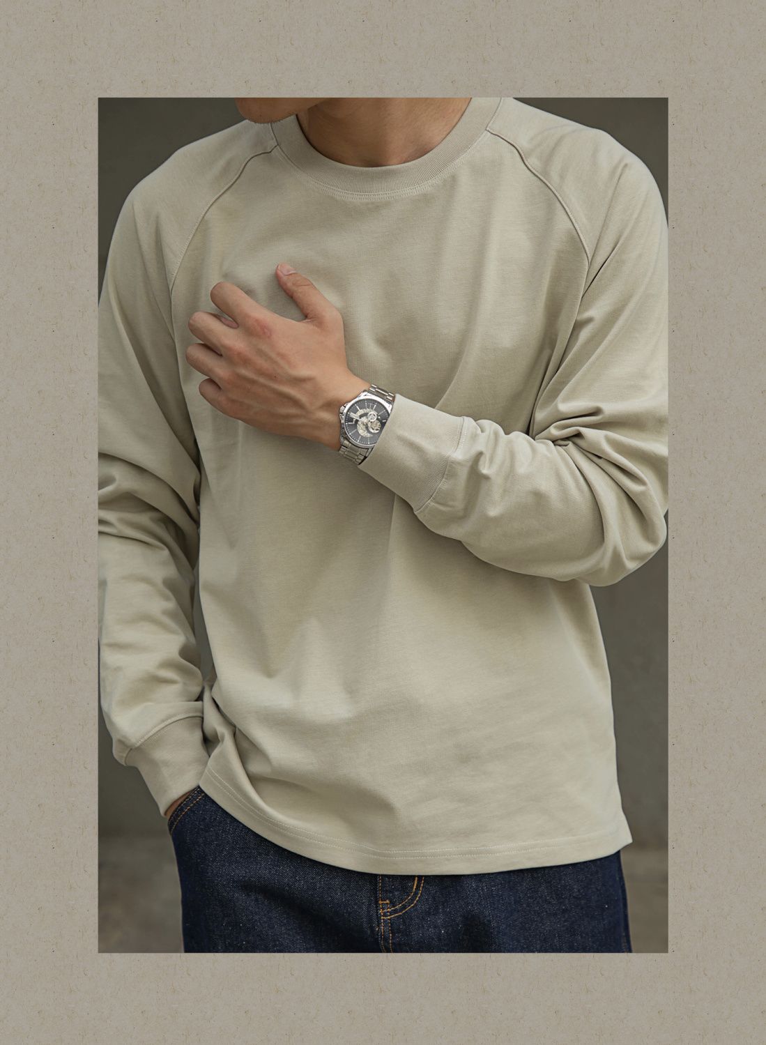 Herrtröja med lång ärm bomull amerikansk stil raglan_voghion.com