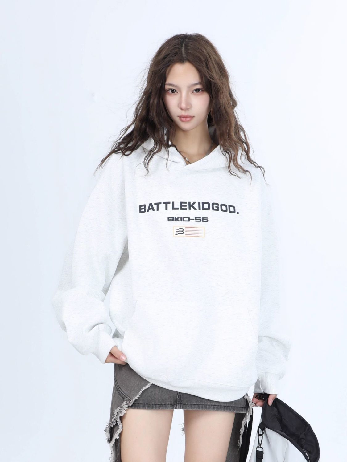 National trend American retro letter print hooded sweatshirt for women autumn and winter new loose heavyweight pure cotton silver fox velvet jacket