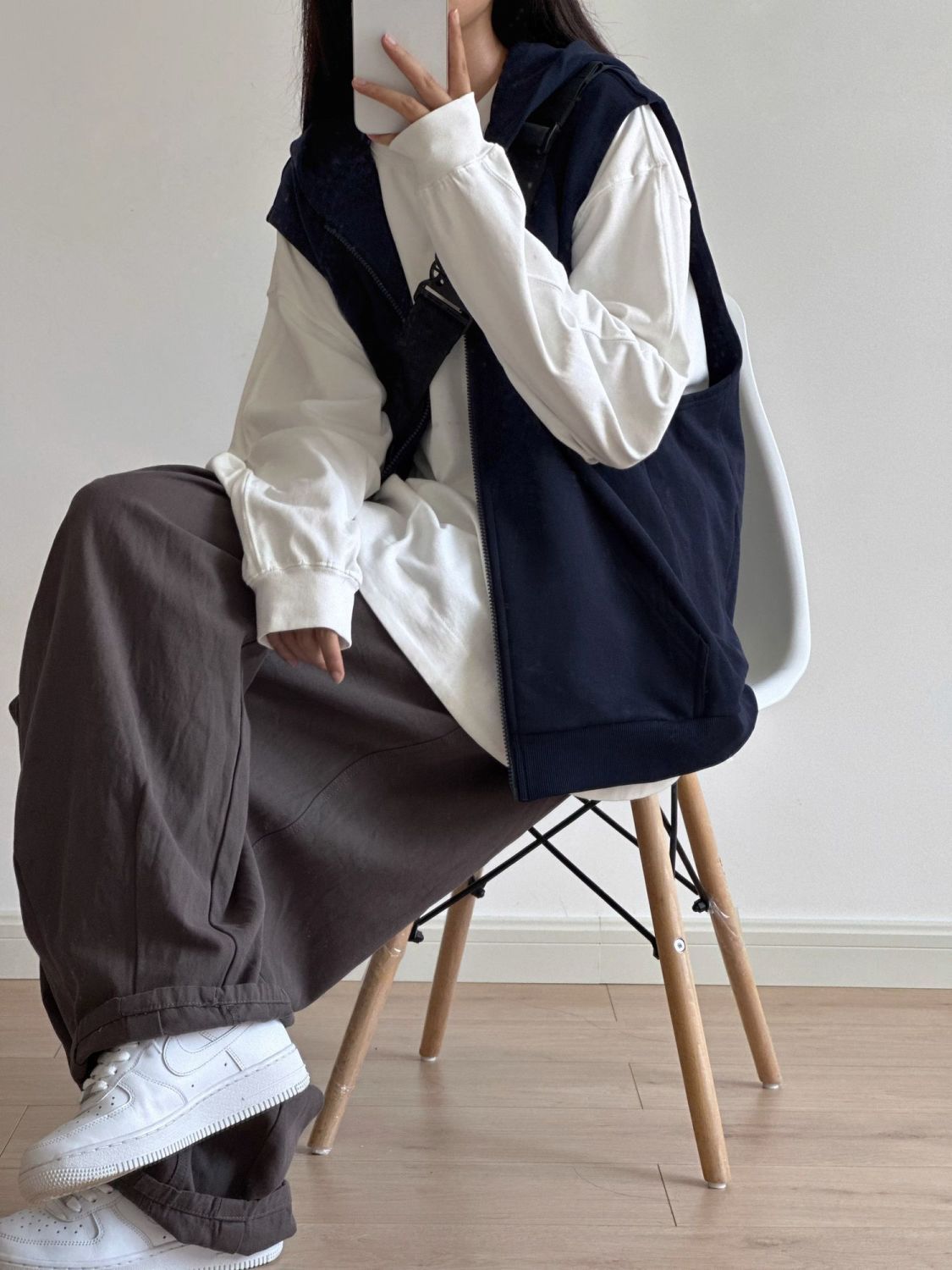 American retro hooded vest sweatshirt solid color Japanese trendy layered cardigan jacket vest Japanese loose men and women