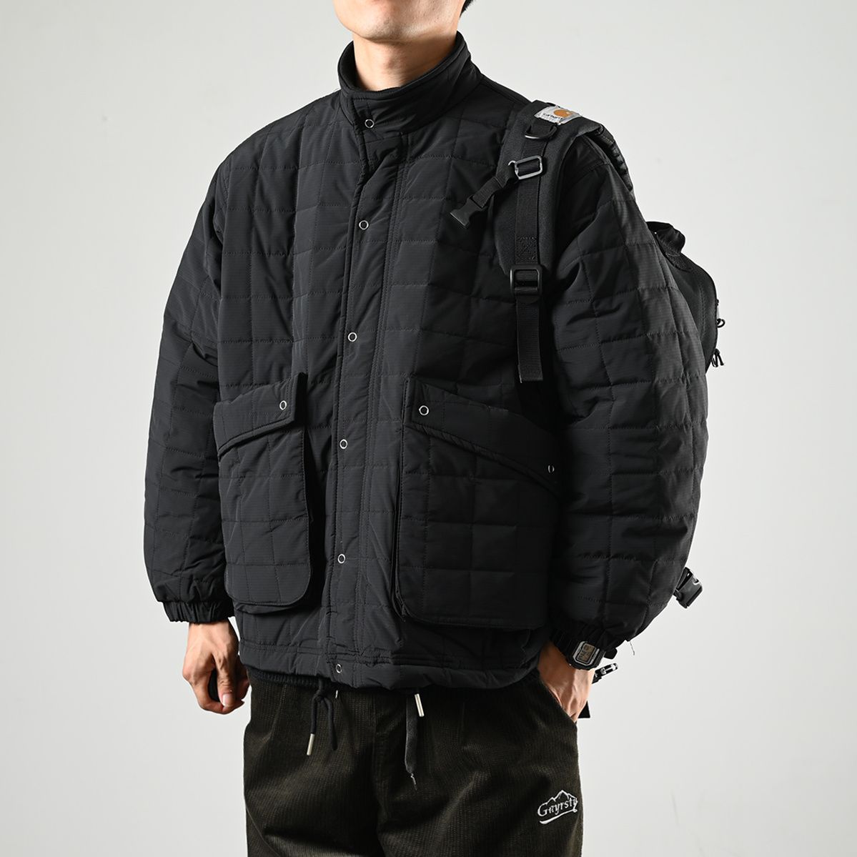 XGI 復古工裝棉服男冬季潮流寬鬆潮牌情侶絎縫格子棉襖加棉外套潮