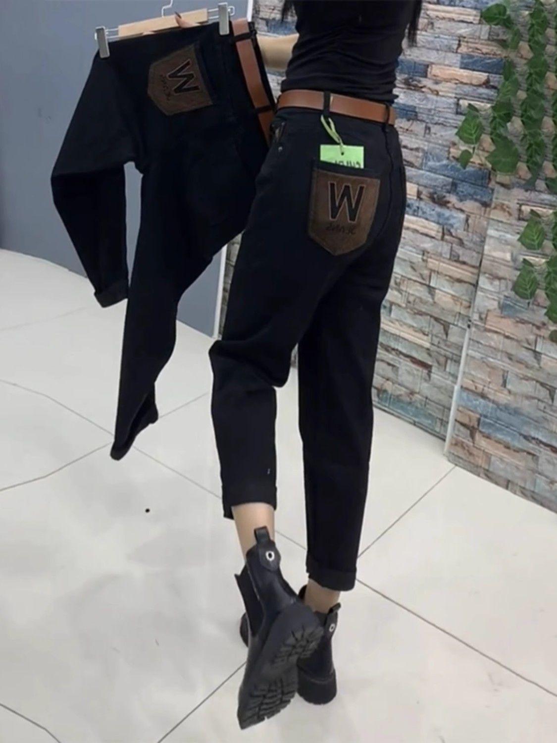 哈倫牛仔褲大碼秋冬季薄絨女2023年新款胖mm設計感顯瘦蘿蔔老爹褲