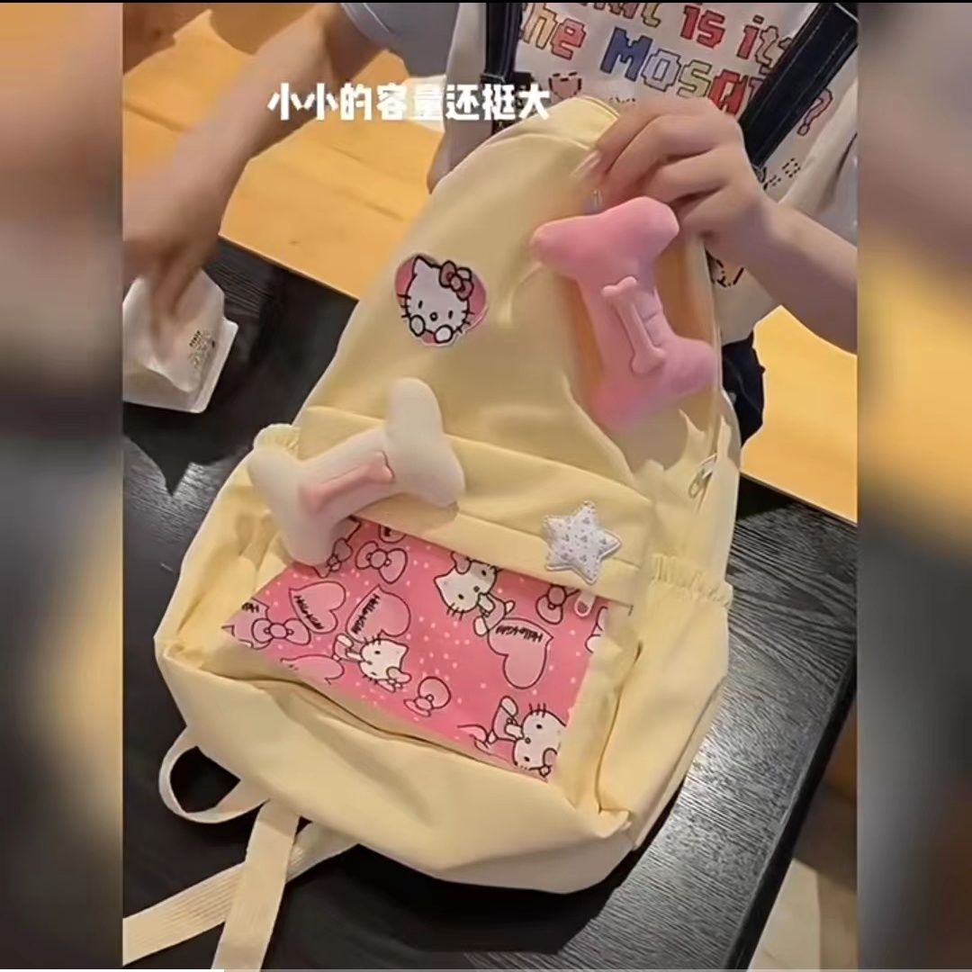 Homemade Y2K hot girl backpack niche cute kiity cat campus sense bone cartoon school bag large capacity backpack