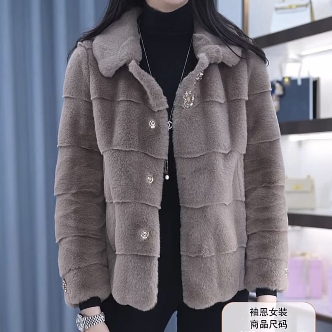 貴妃絨外套女短款2023新款冬季女加厚高檔媽媽氣質小個子貂絨大衣