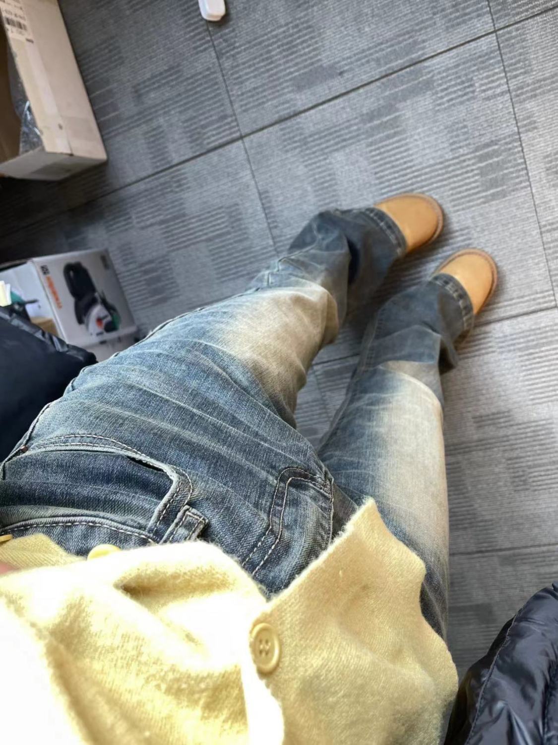 美式高街復古做舊微叭牛仔褲女春季款高腰修身彈力顯瘦拖地馬蹄褲
