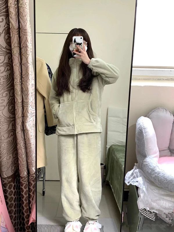 珊瑚絨睡衣女冬季2023年新款ins風保暖長袖兩件套裝加厚外穿家居