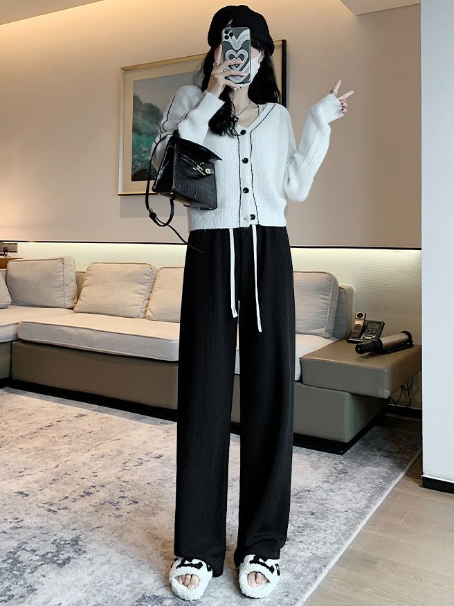 爆款灰色闊腿褲女春秋冬2023年新款高腰垂感寬鬆休閒顯瘦直筒長褲