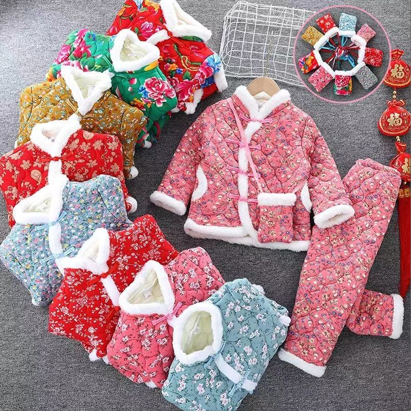 东北儿童女童棉袄棉服大花袄新款加厚套装中国宝宝棉衣冬季拜年服