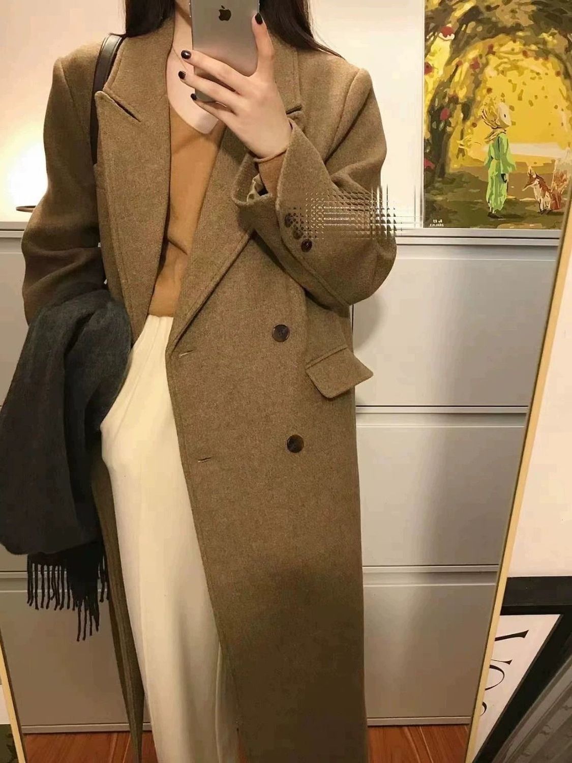 棕色西装毛呢大衣女中长款2023年冬季新款韩系高级感正肩呢子外套