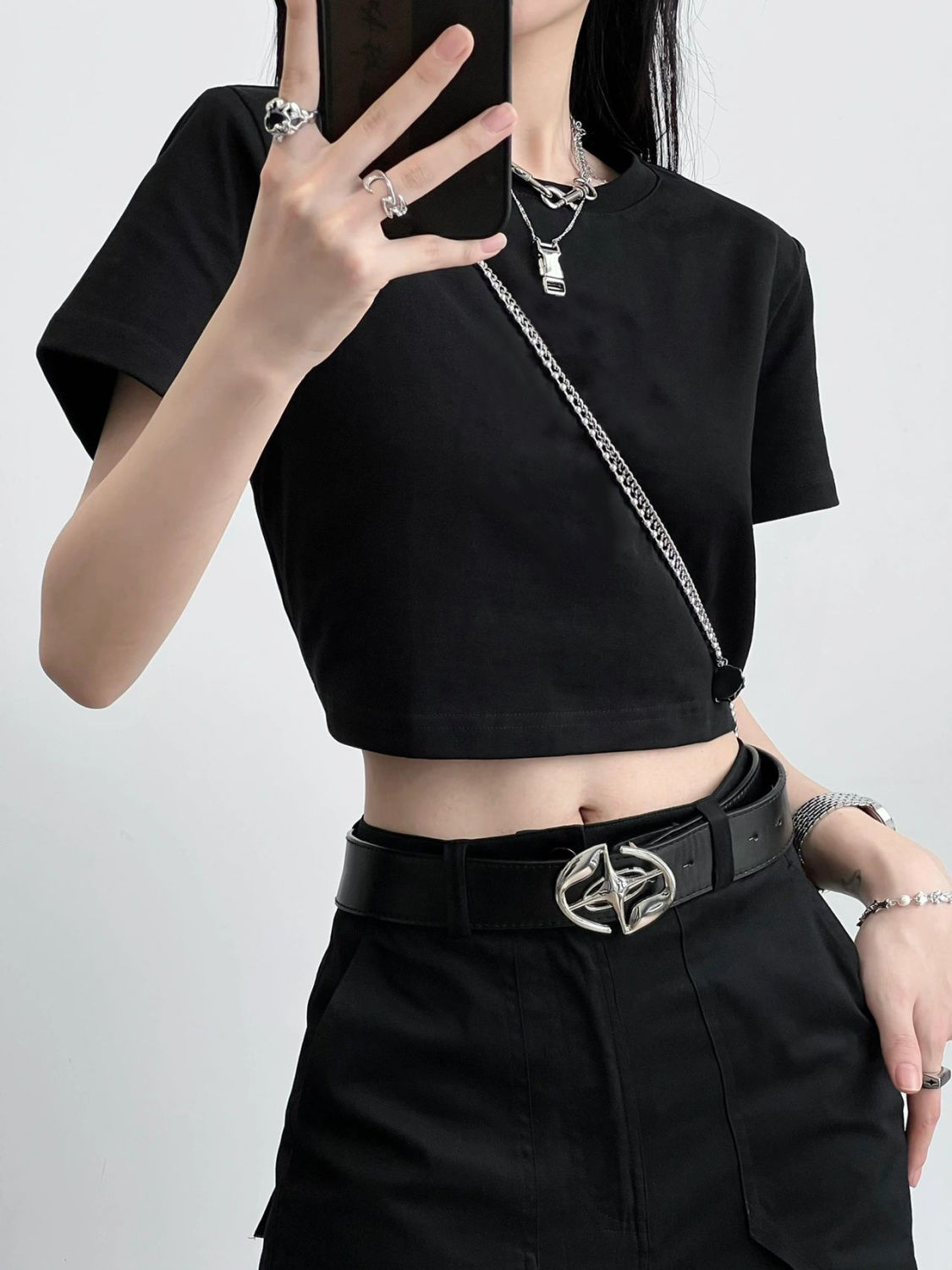 美式甜辣jazz上衣女短款夏季顯瘦設計感小眾法式辣妹正肩短袖t恤