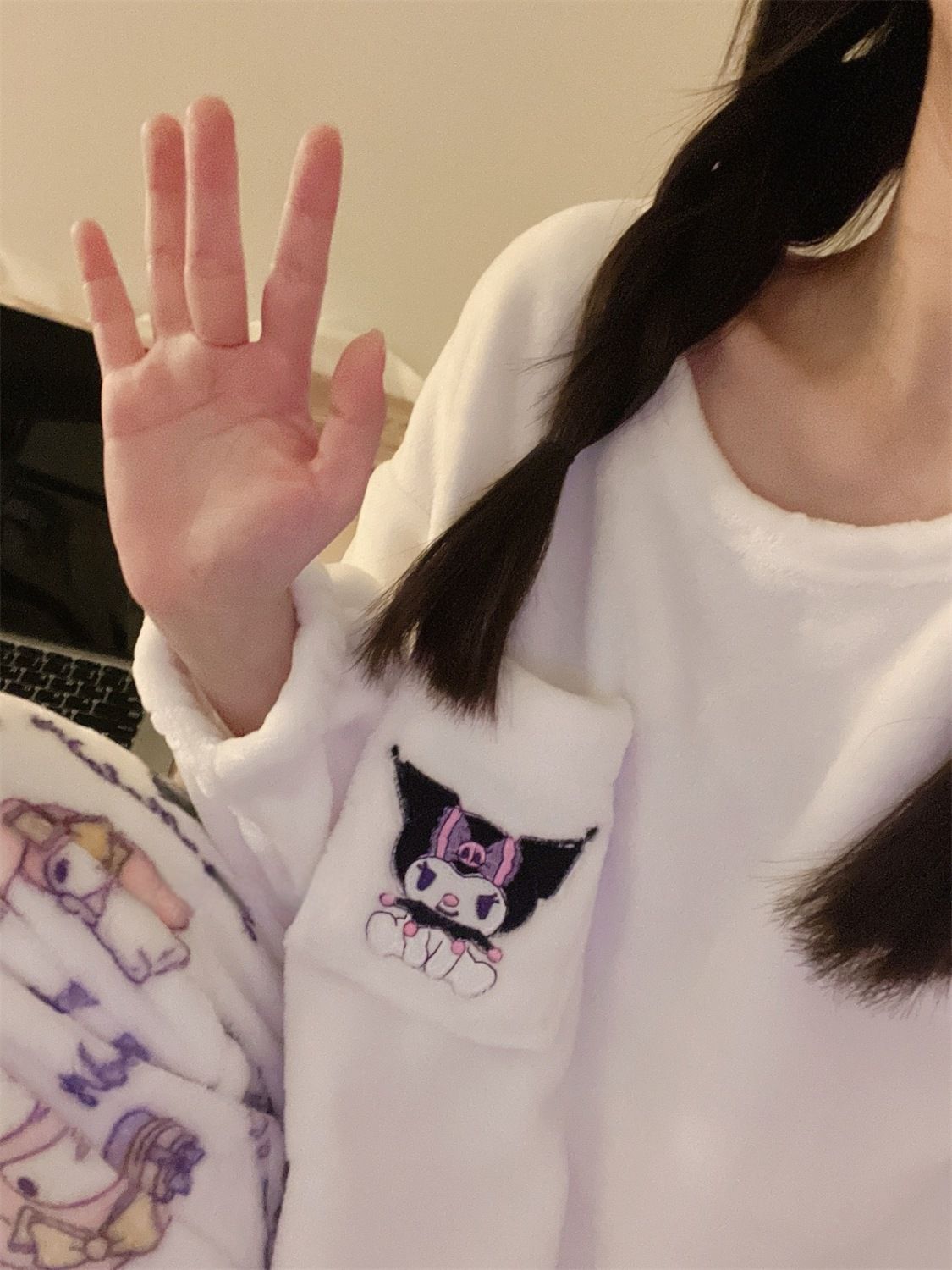日系卡通庫洛米睡衣女法蘭絨冬季新款學生加絨加厚甜美可愛家居服